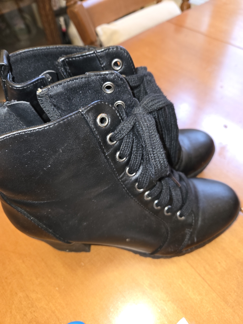 Time and Tru Black Lace-Up Wedge Ankle Boots for Women